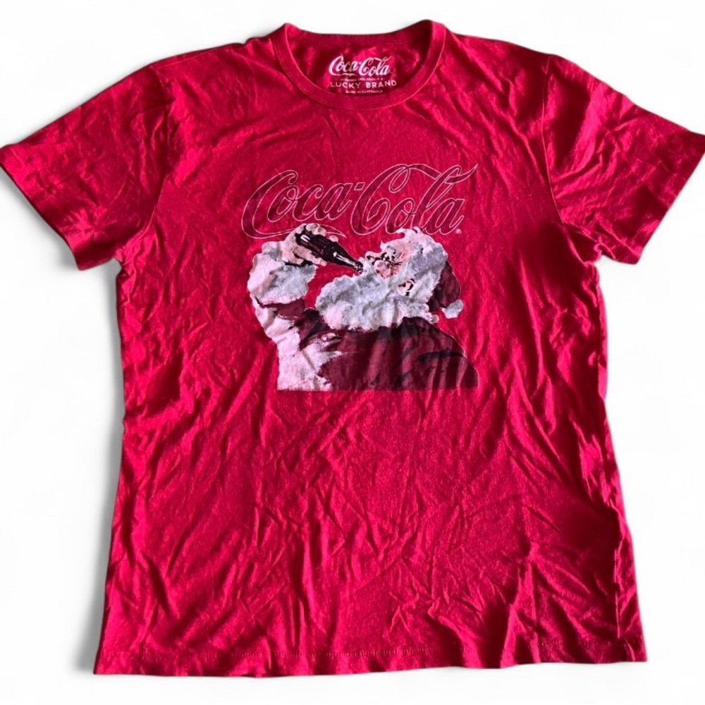 Lucky Brand Red Santa Coca Cola Christmas Graphic T Shirt Mens Size Medium‎